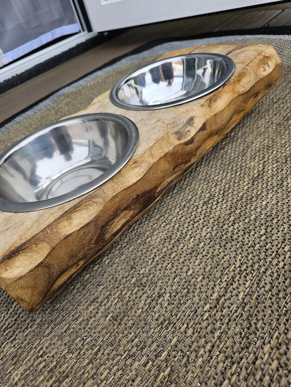 Large Wooden Double Pet Bowl Stand with Removable Stainless Steel Bowls